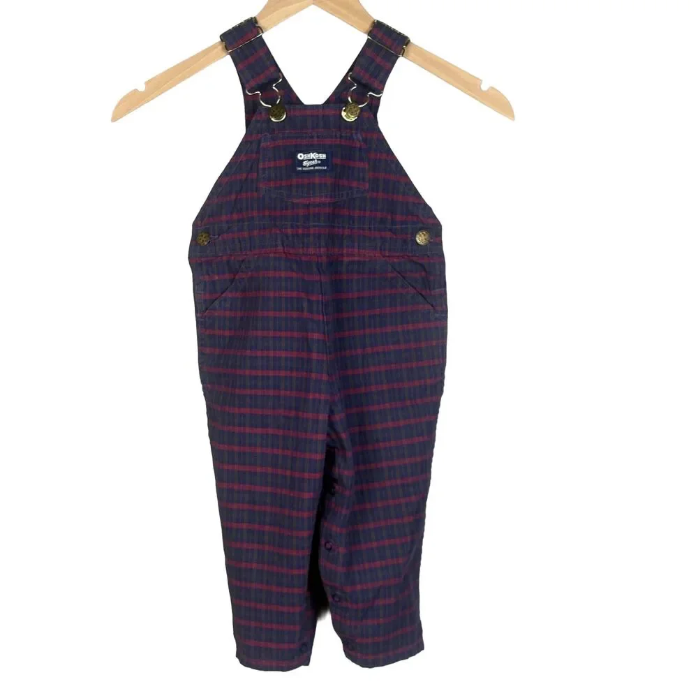Vintage OshKosh B'gosh Overalls Unisex 2T Red Blue Plaid Vestbak Made in USA